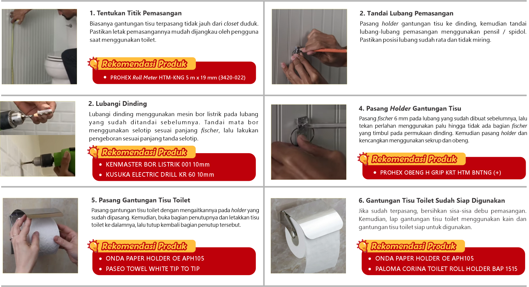 Tahap instalasi gantungan tisu toilet